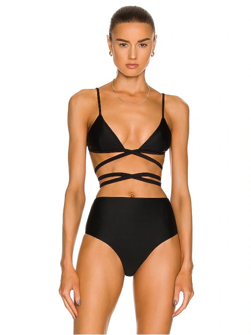 Matteau Black Wrap Triangle Bikini Top with High Waist Bottom - Picture 1 of 3